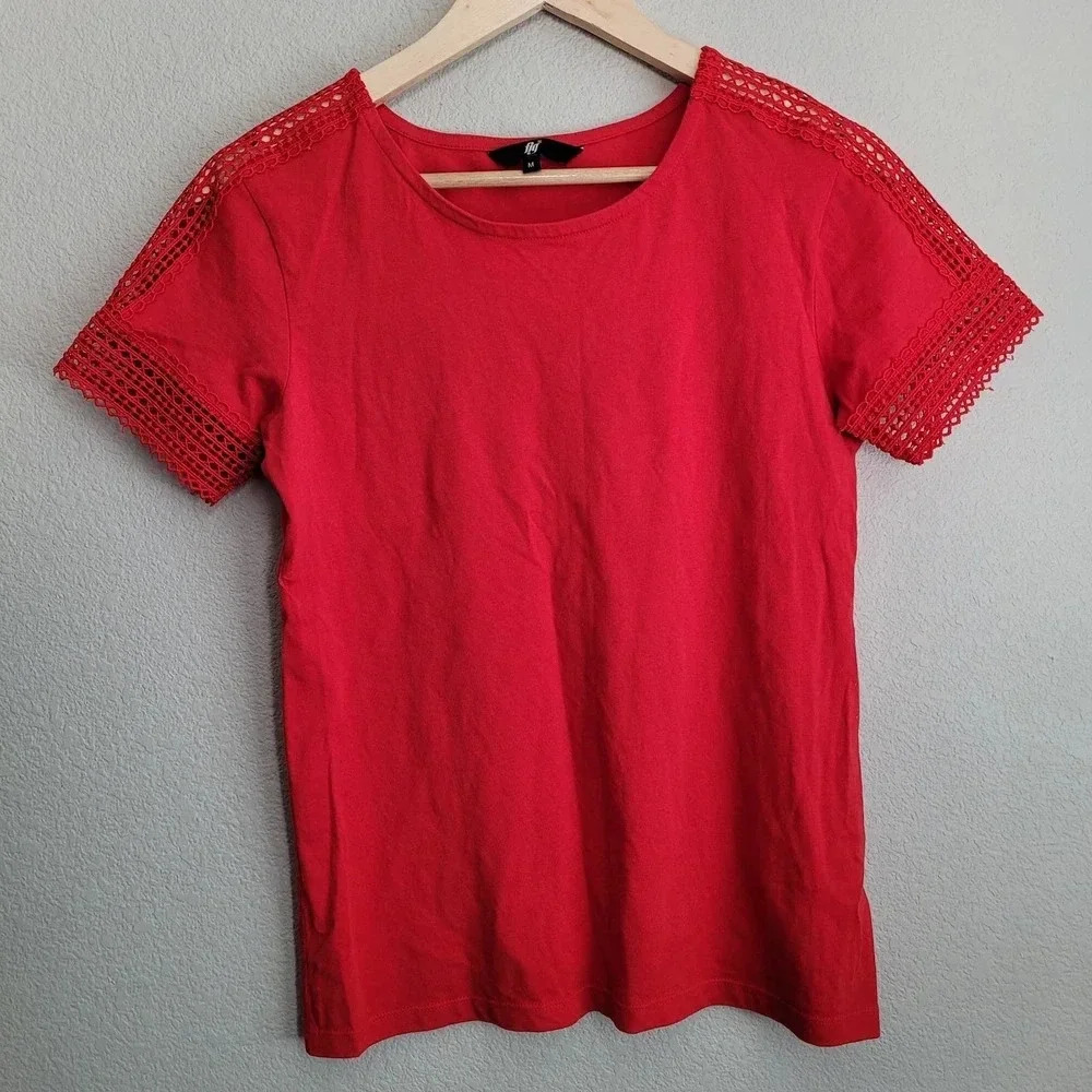 Fig Women's Short Sleeve Eyelet Cotton Top Size Medium Coral